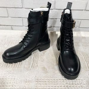 Zara Women's Low Heeled Black Leather Ankle Boots